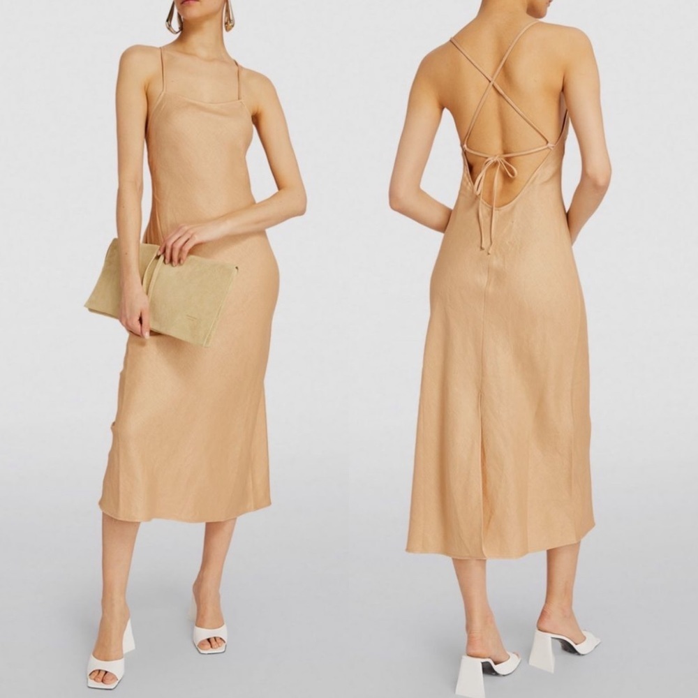 Remain Birger Christensen Linen‎ Maxi Dress Nude Flax Size 4 Maxi Square Neck